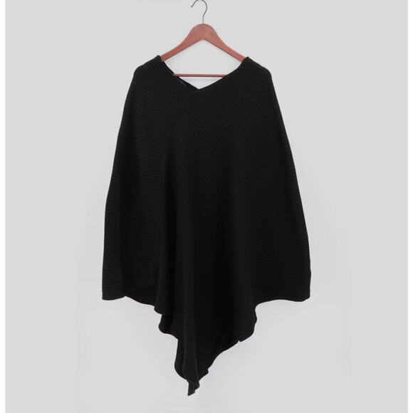 FRAKTURA Poncho Sweater Womens 2XL 3XL Black Knit Ribbed Lagenlook Bulgaria - Picture 1 of 15
